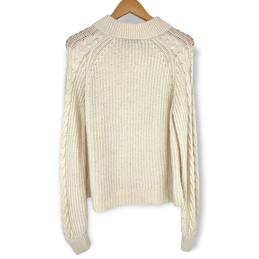 J.Crew | Medium | Cream White Pom Pom Cable Knit Sweater Lambswool Blend - Picture 7 of 8